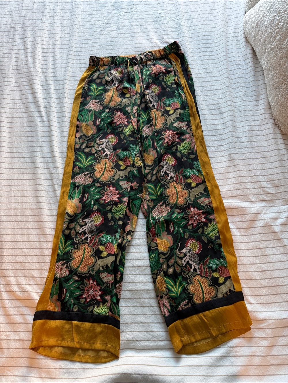 Scotch & Soda Floral Wide Leg Pants in Black, Green & Mustard